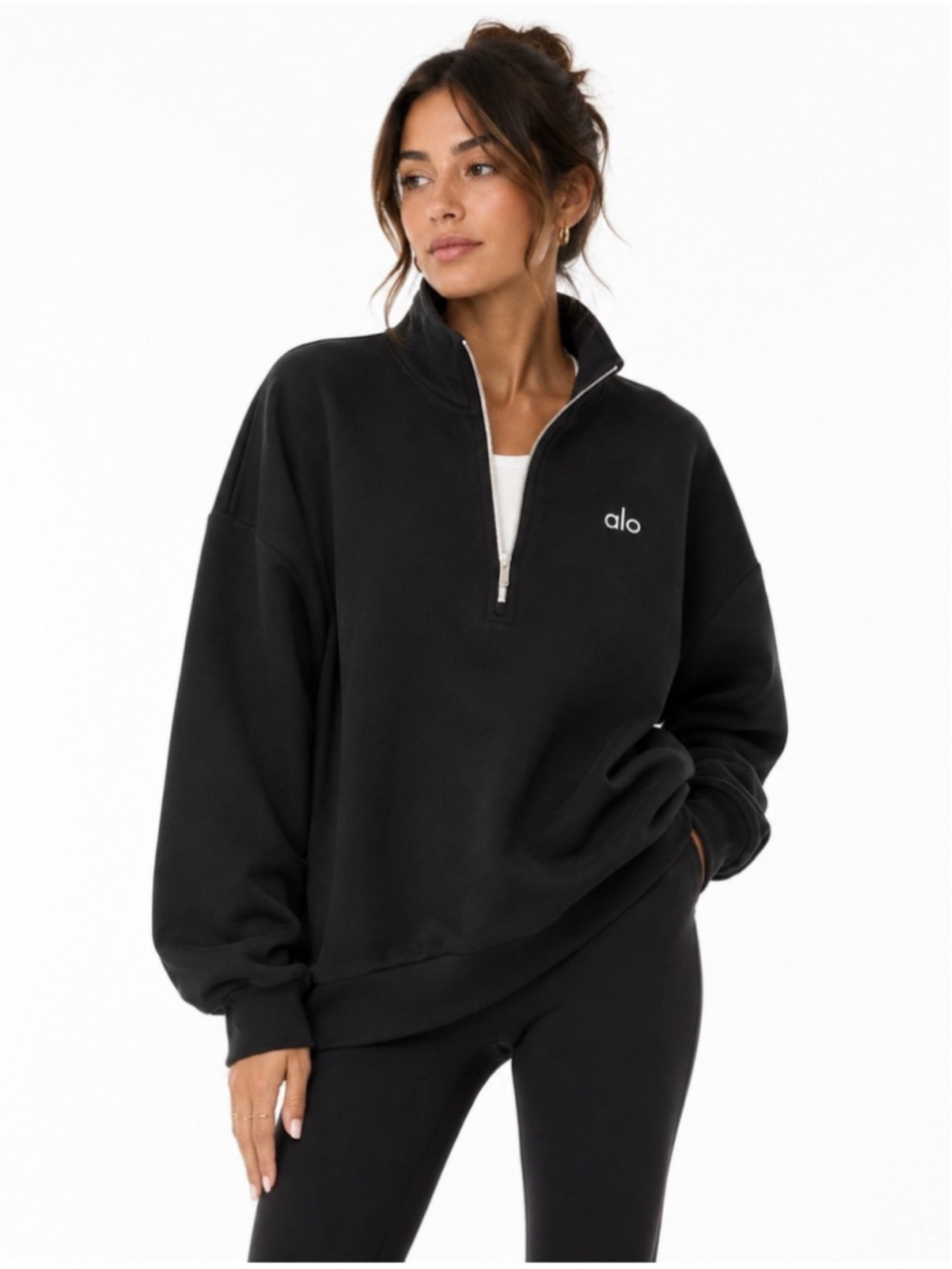 Alo Yoga Unisex Black Quarter Zip Pullover Sweatshirt Size L